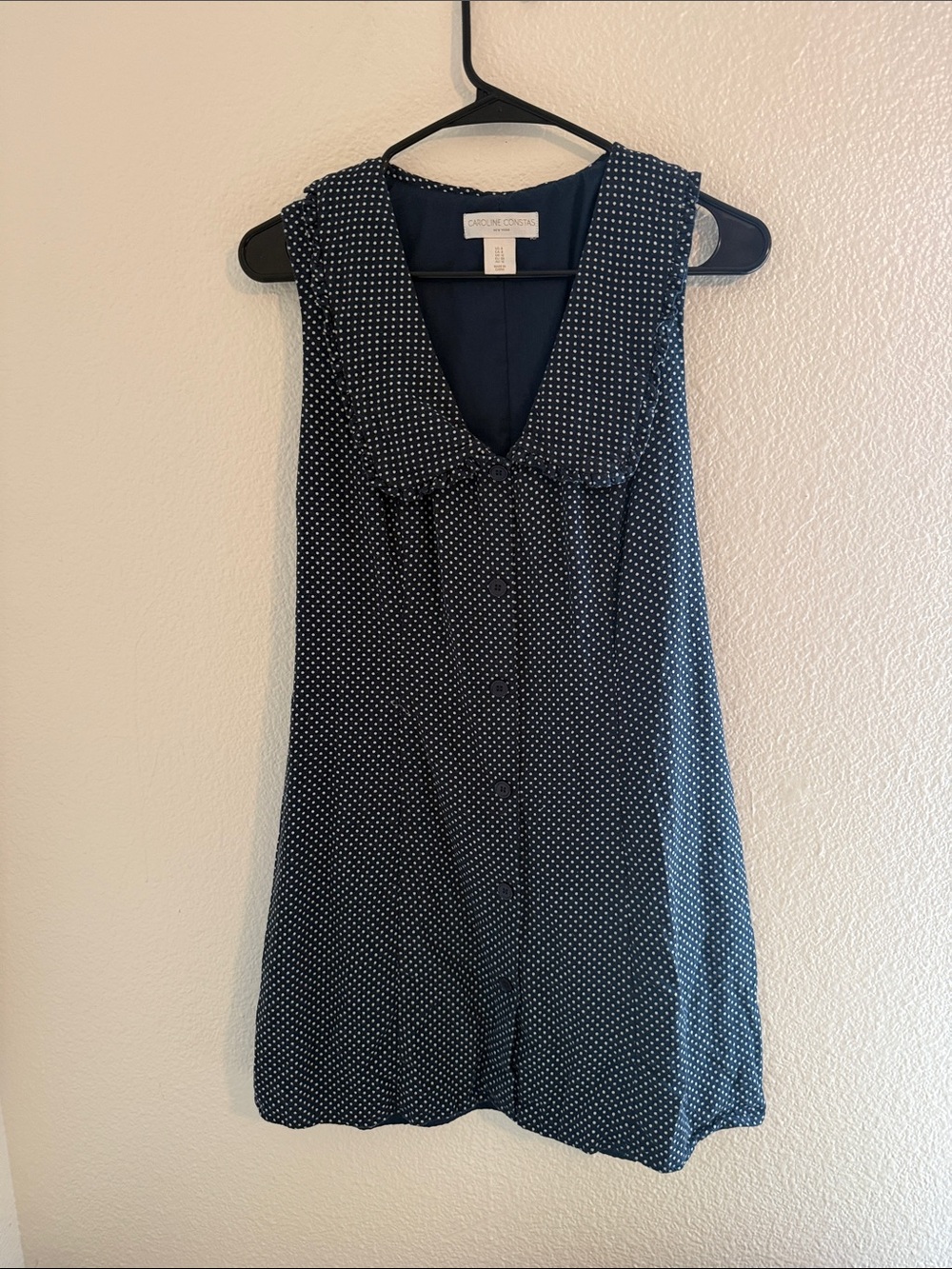 Caroline Constas Navy and White Polka Dot Sleeveless Mini Dress
